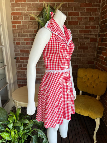 1970s Red Gingham Halter Dress