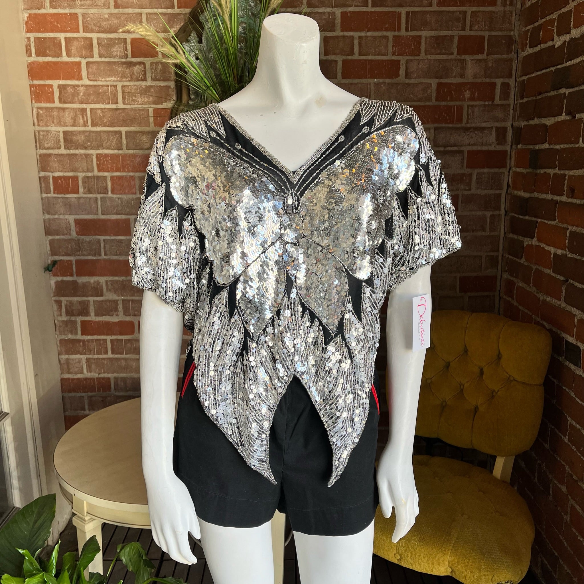 1970s Butterfly Silver Disco Top
