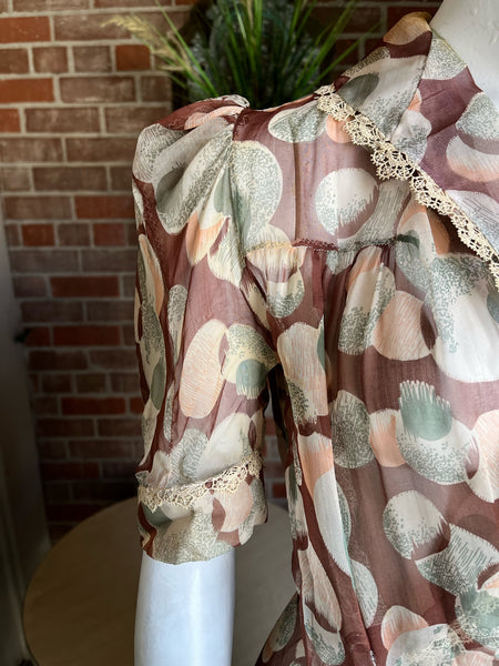 1930s Silk Chiffon Abstract Floral Dress