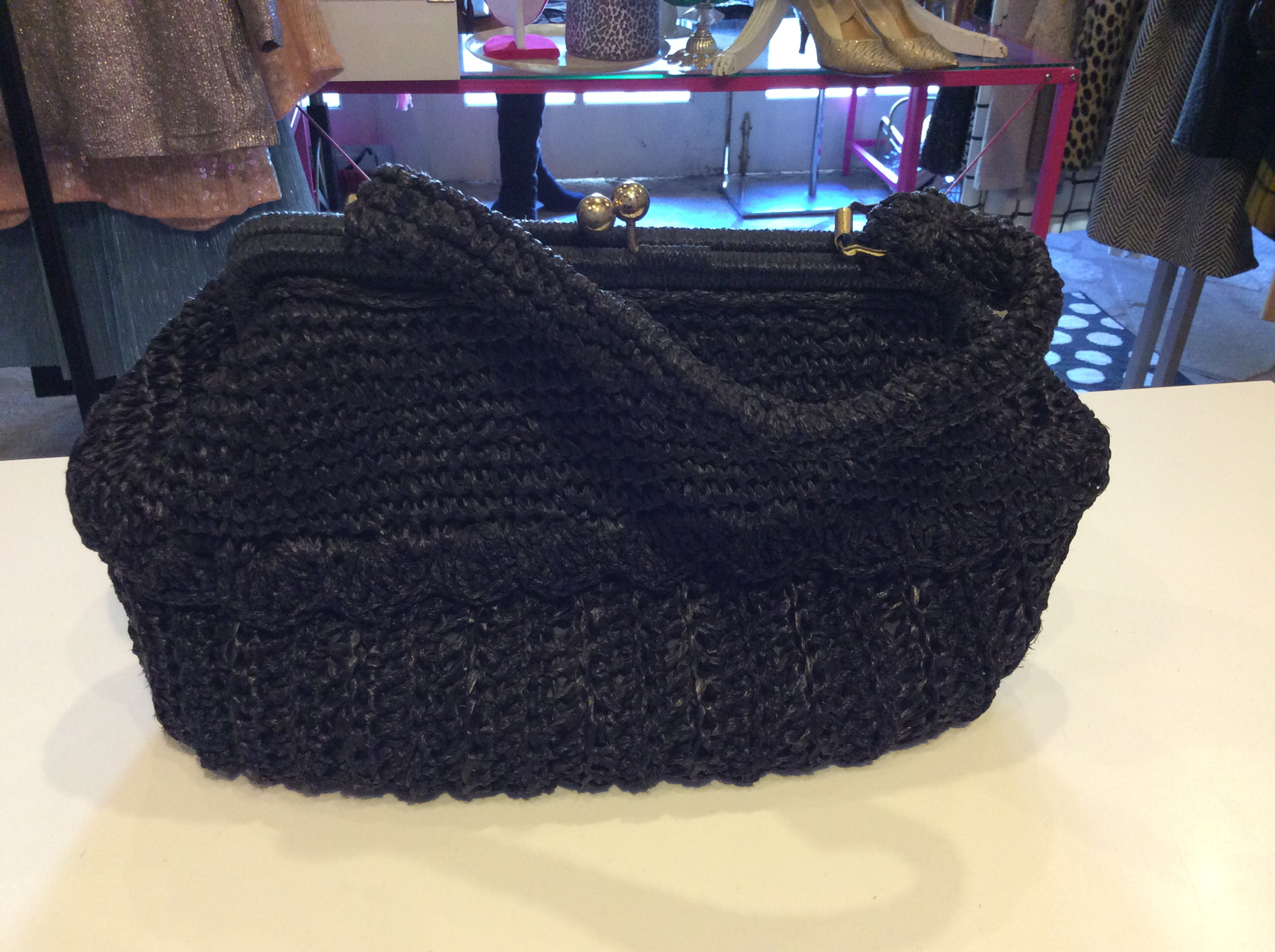 Black crochet purse
