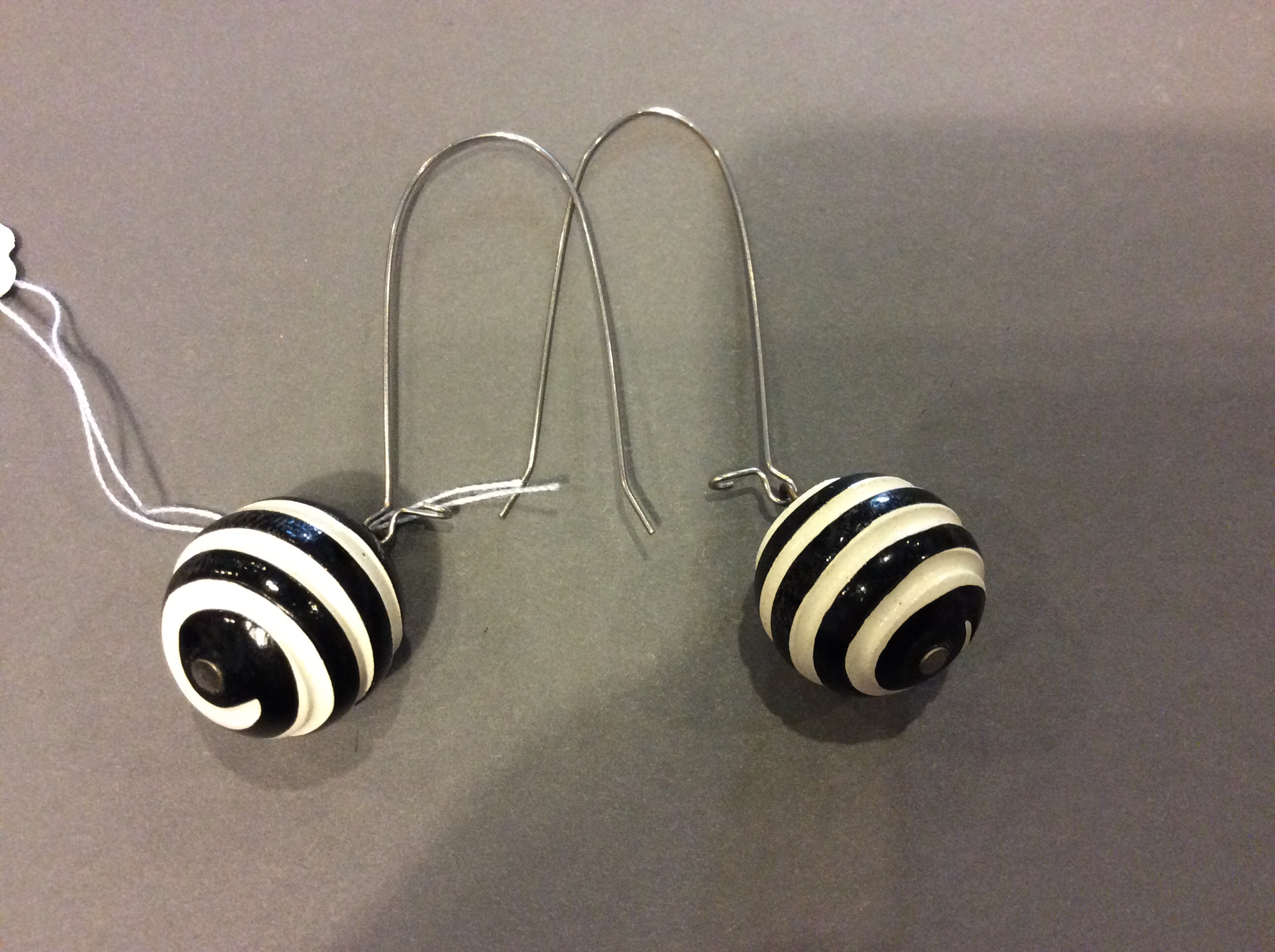 Black white ball earrings