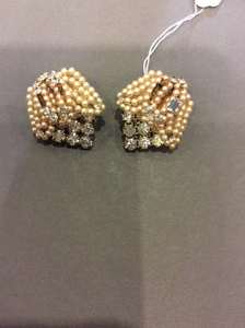 Pearl diamond crown earrings