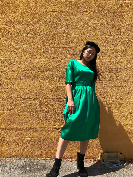 1950s Emerald Silk Dress