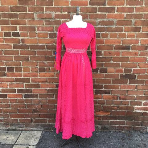 1960s Hot Pink Cotton Mexican Dress