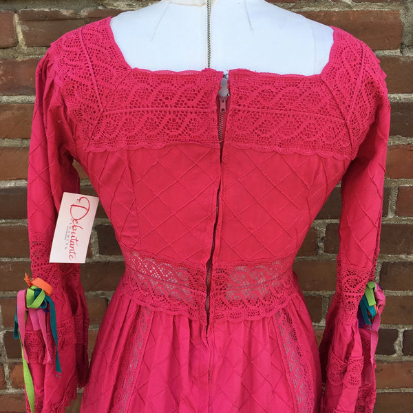 1960s Hot Pink Cotton Mexican Dress