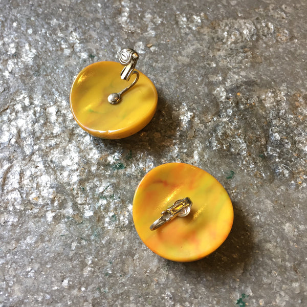 Yellow Marbleized Bakelite Earrings