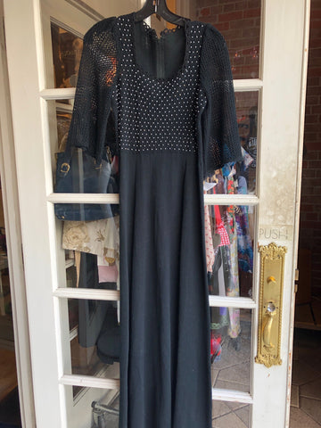 1970s pearled mesh knit dress