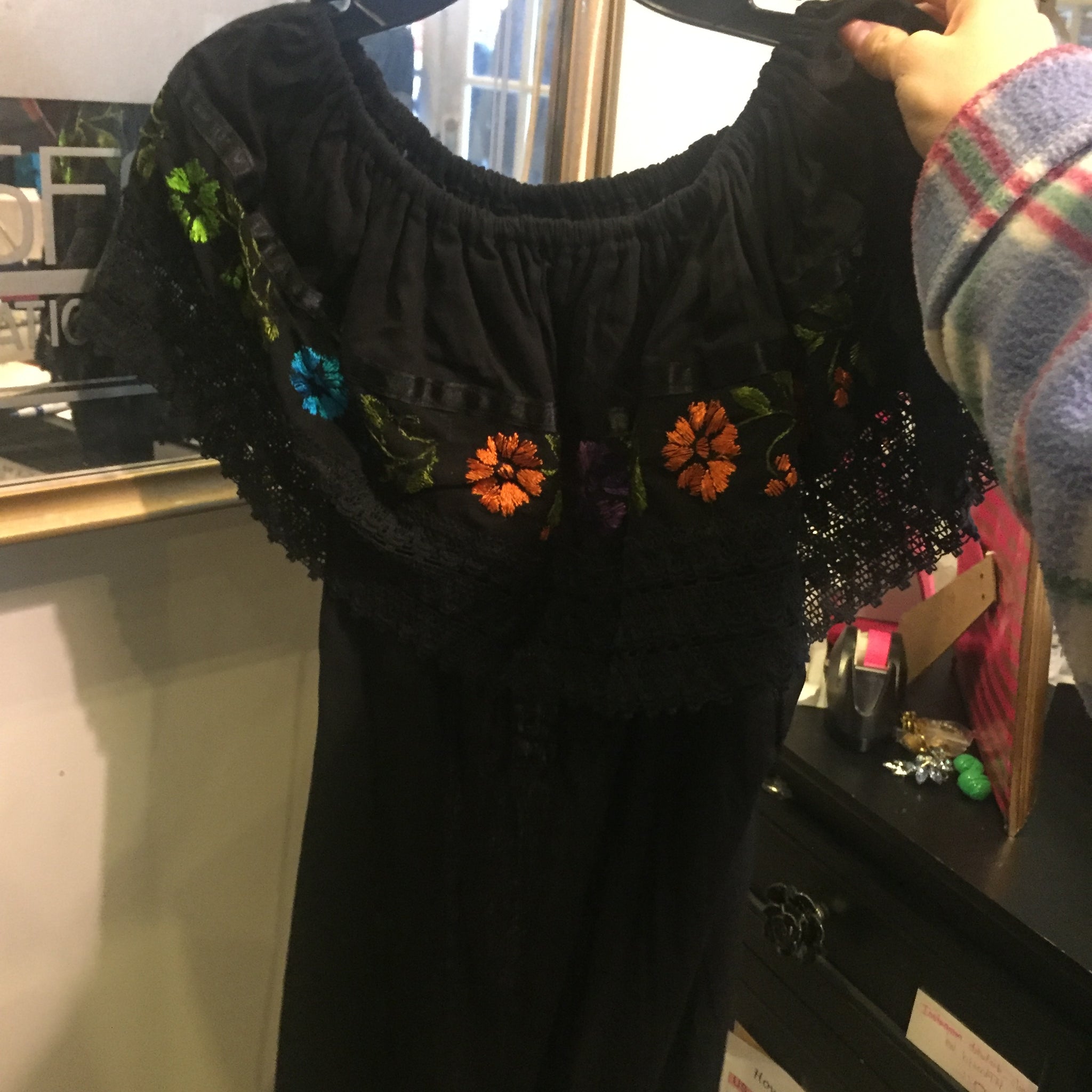 black mexican embroidered top