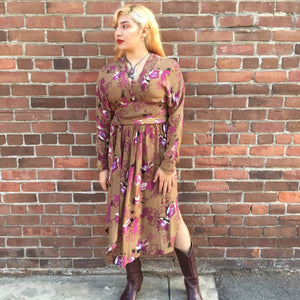 1980s Victor Costa Fall Floral Dress
