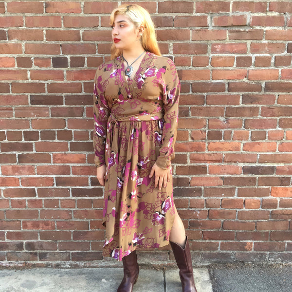1980s Victor Costa Fall Floral Dress