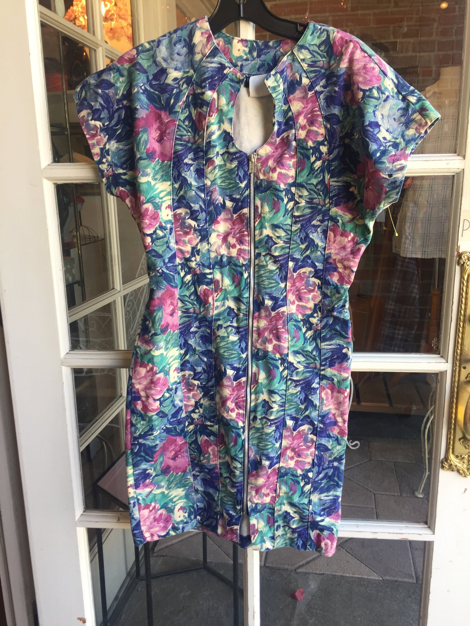 1980s floral denim dress