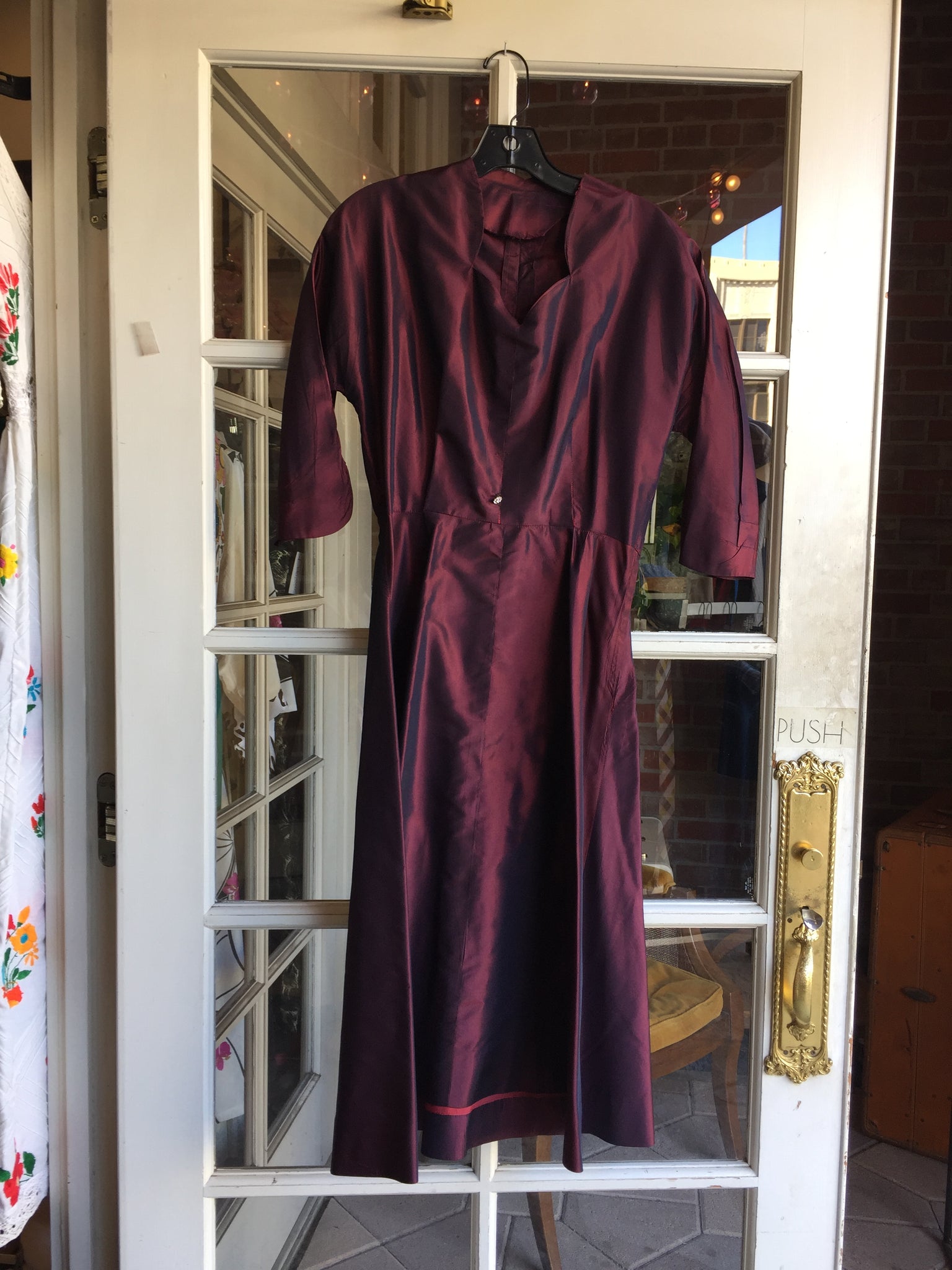1950s burgundy sharkskin dress