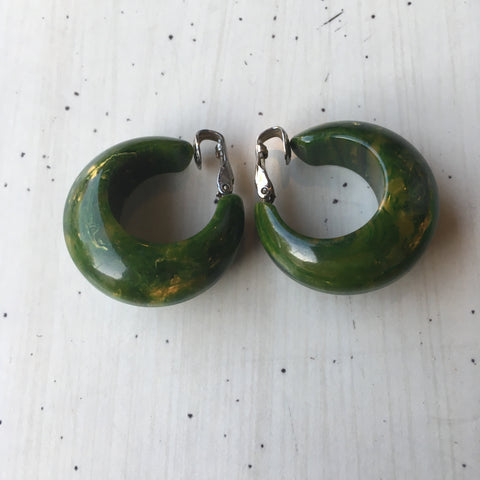 Green Marbleized Bakelite Earrings