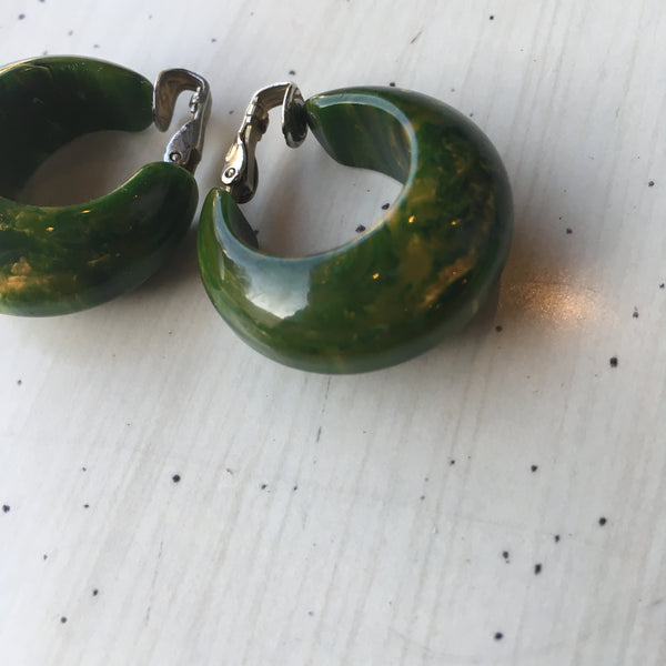 Green Marbleized Bakelite Earrings