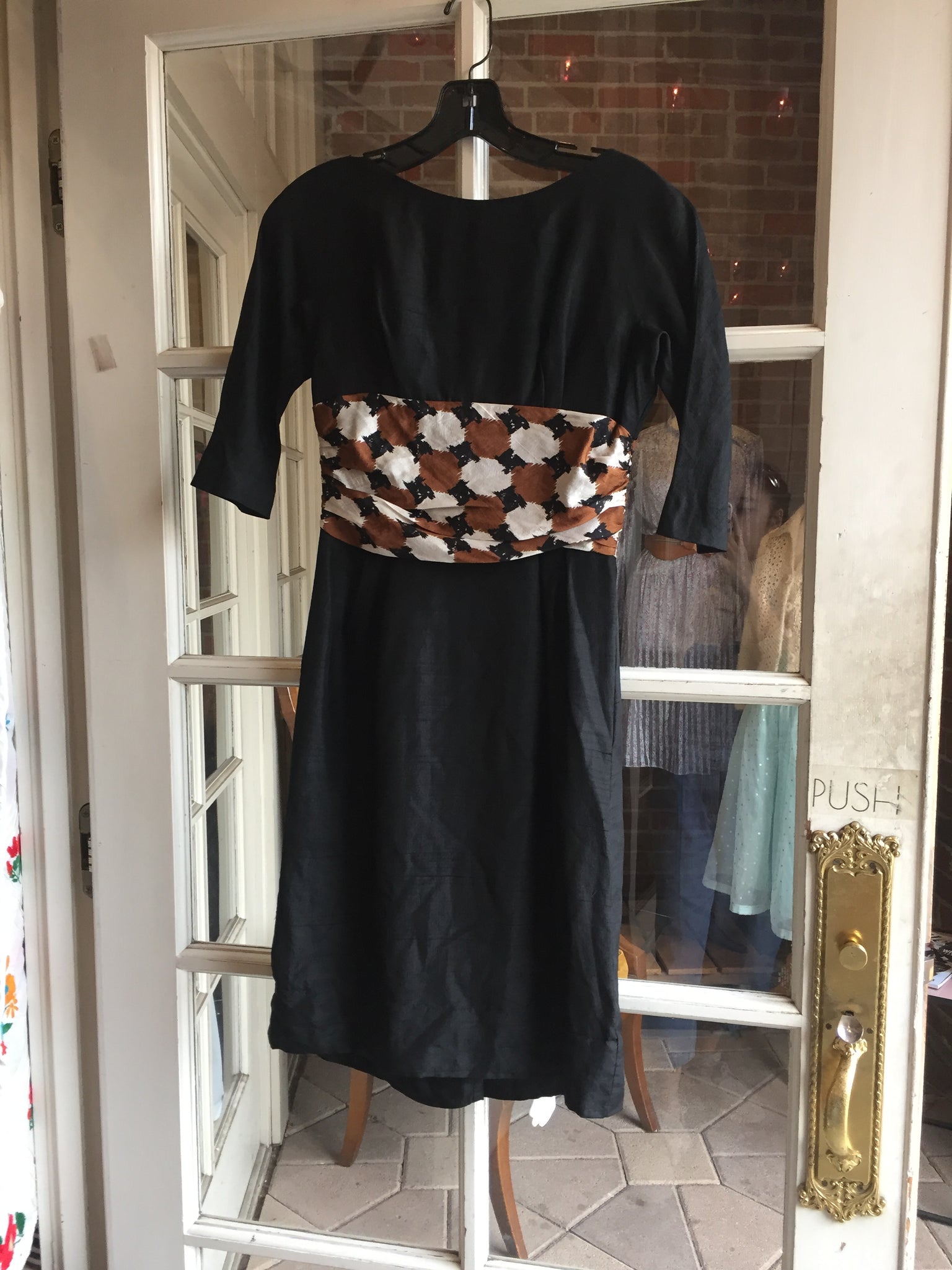 1960s silk black and brown dress