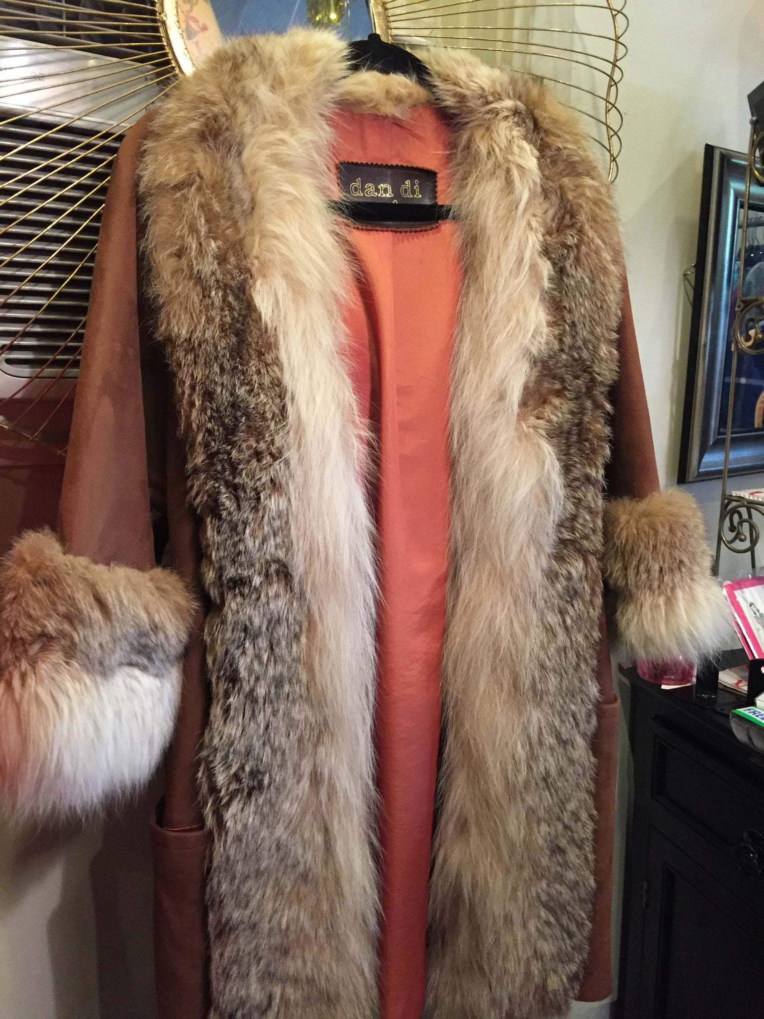 1970s suede fur trim coat