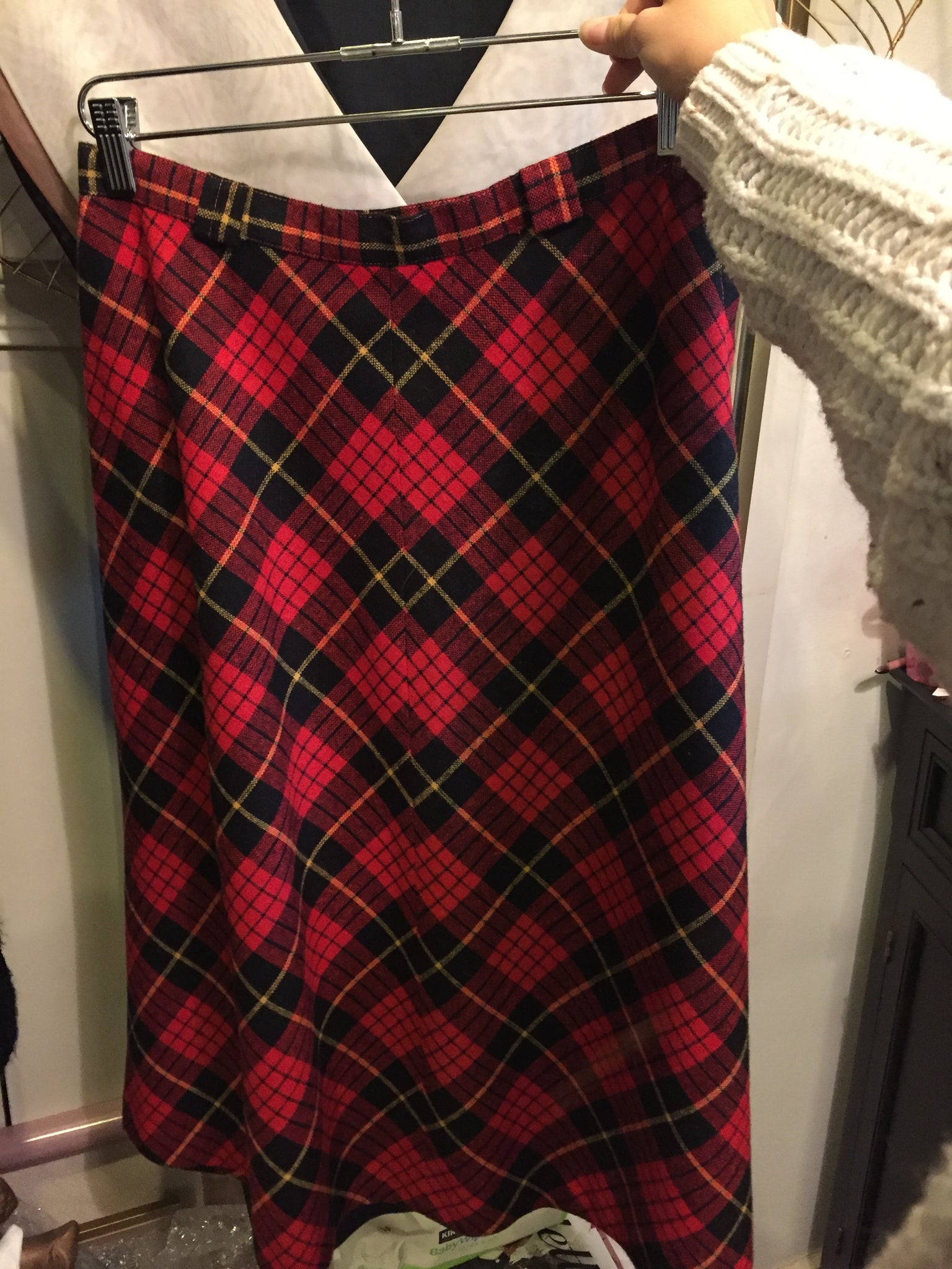 1960s Red Plaid Wool Skirt