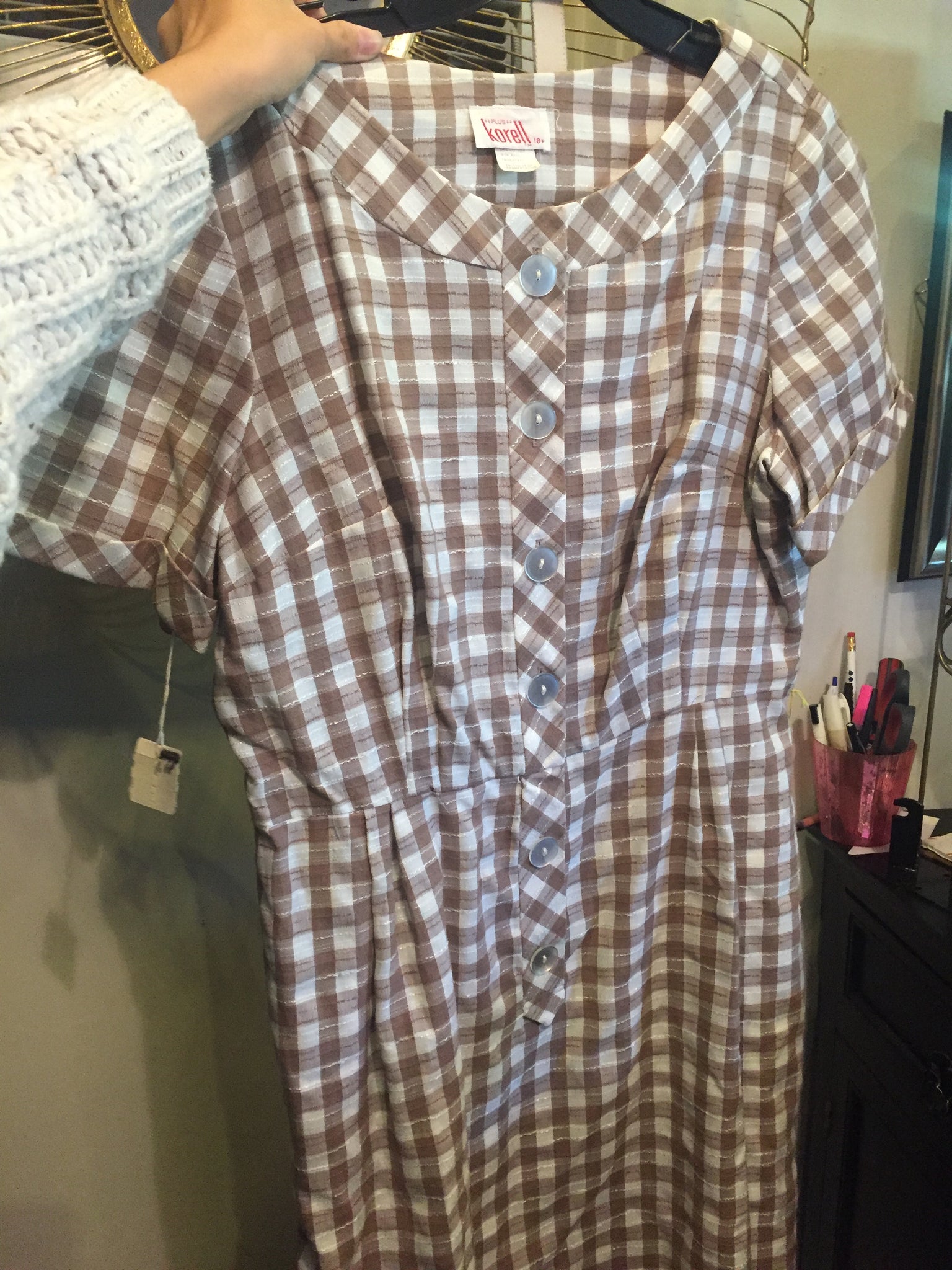 1950s brown and white checkered dress deadstock