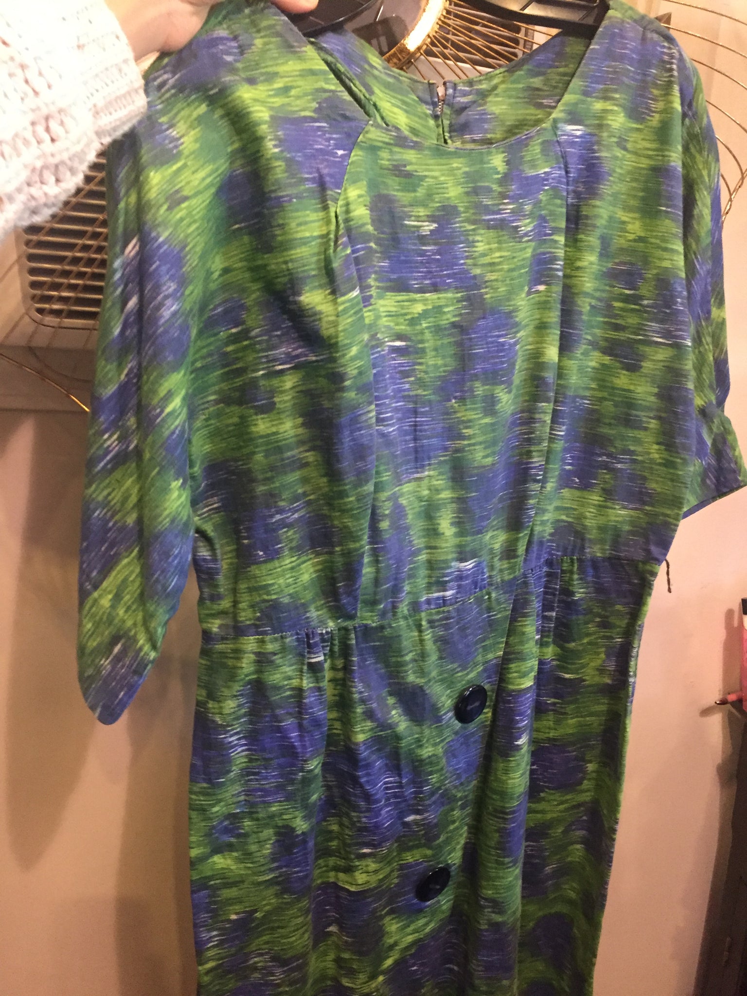1960s green and blue abstract dress plus size
