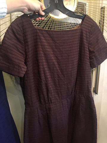 1950s brown pintucked dress plus size