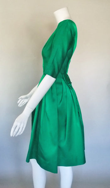 1960s Emerald Green Satin Dress