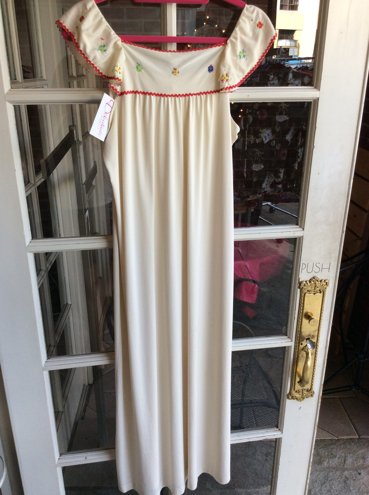 Cream night gown with red trim