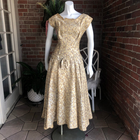 1960s Parisian Gold Brocade Dress