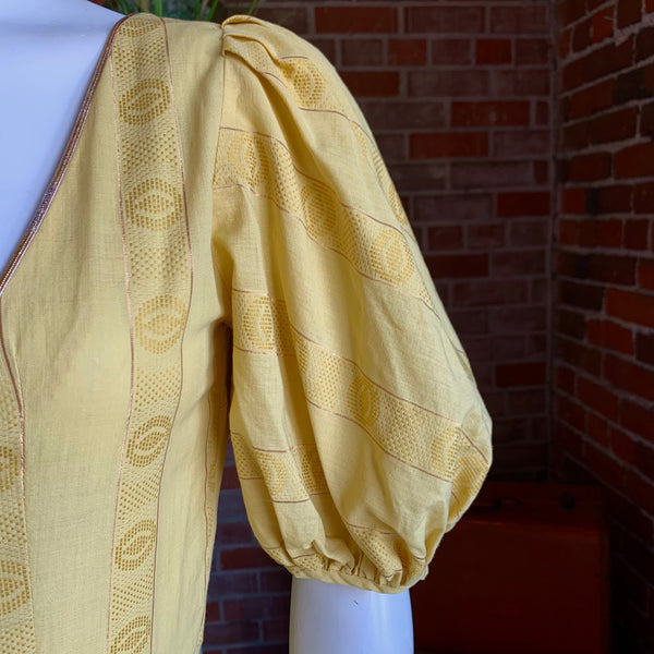 1950s Yellow and Gold Puff Sleeve dress
