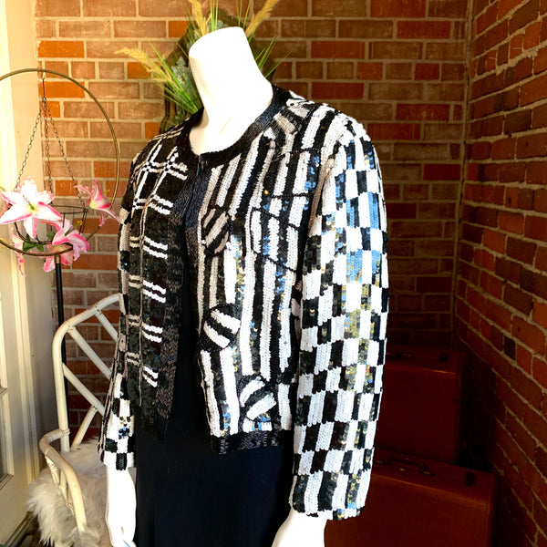 1980s Sequin and Silk Checkerboard Jacket