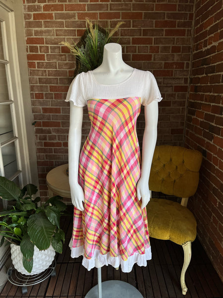 1970s Plaid Linen Dress