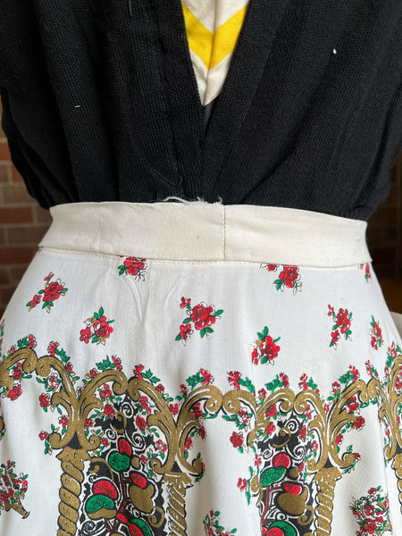 1950s Gold Painted Basket Novelty Print Skirt