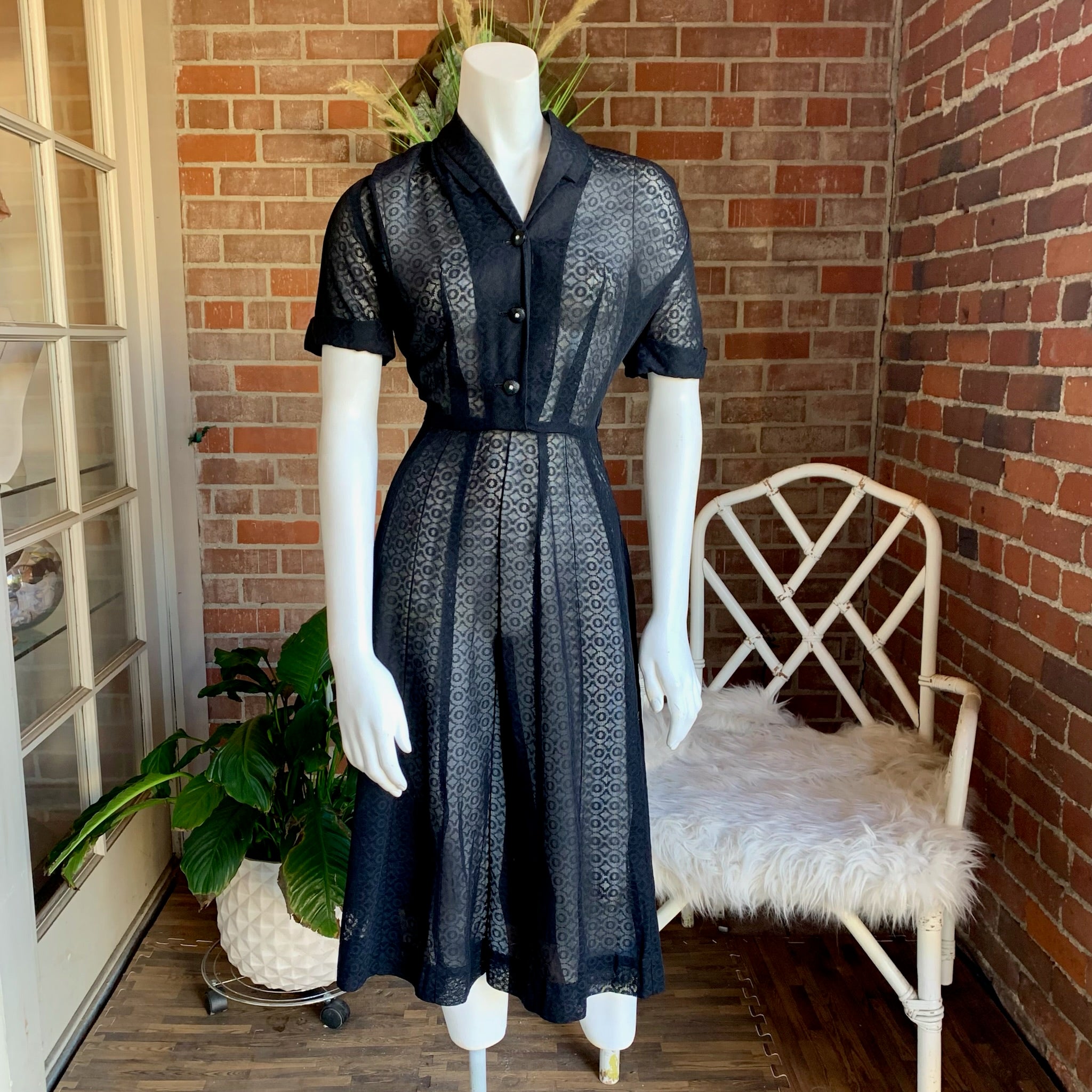1940s Black Mesh Dress