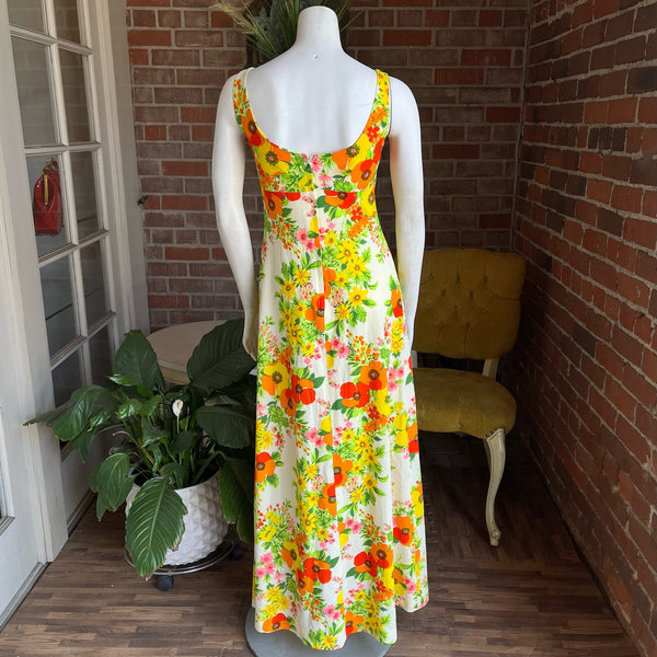 1970s Yellow Floral Maxi Dress