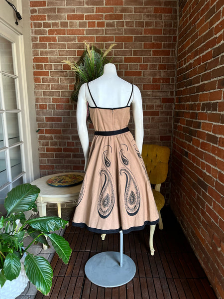 1970s Beige Paisley Shaheen Dress