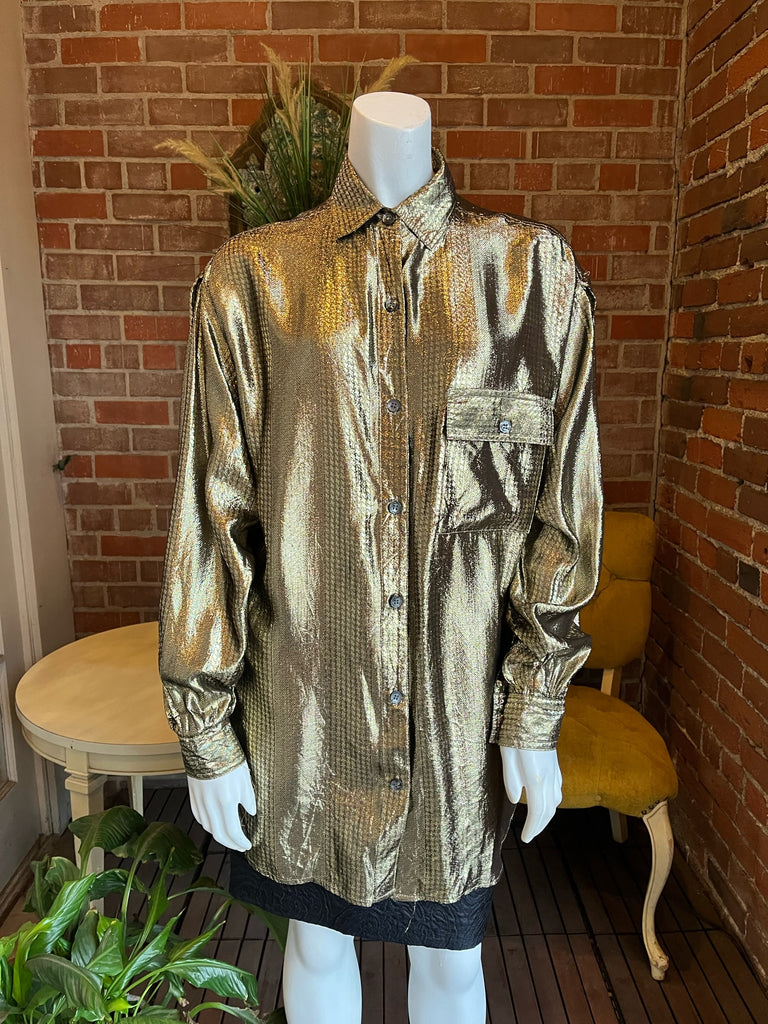 1980s Neiman Marcus Gold Lame Shirt 1980s Neiman Marcus Gold Lame Shirt