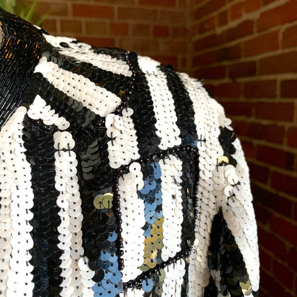 1980s Sequin and Silk Checkerboard Jacket