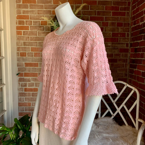 1960s Light Pink Crochet Top