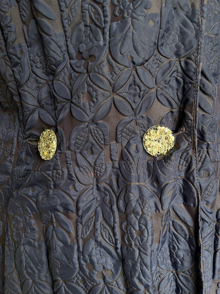 1950s Floral Embossed Navy Blue Robe