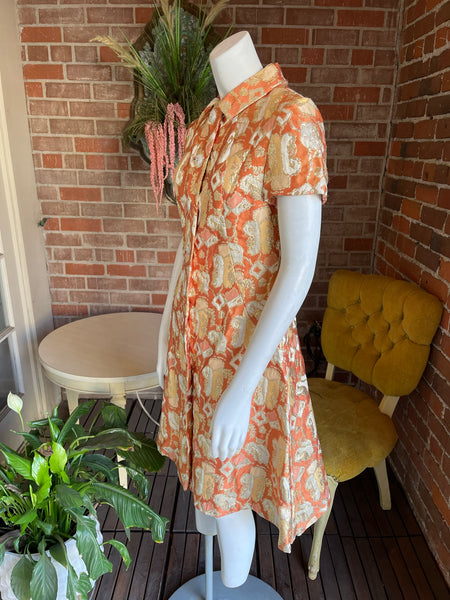 1960s Copper Brocade Lurex Dress