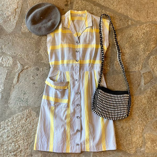 1940s Yellow and Grey Cotton Dress