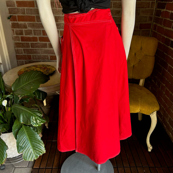 1940s Red Canvas Wrap Skirt