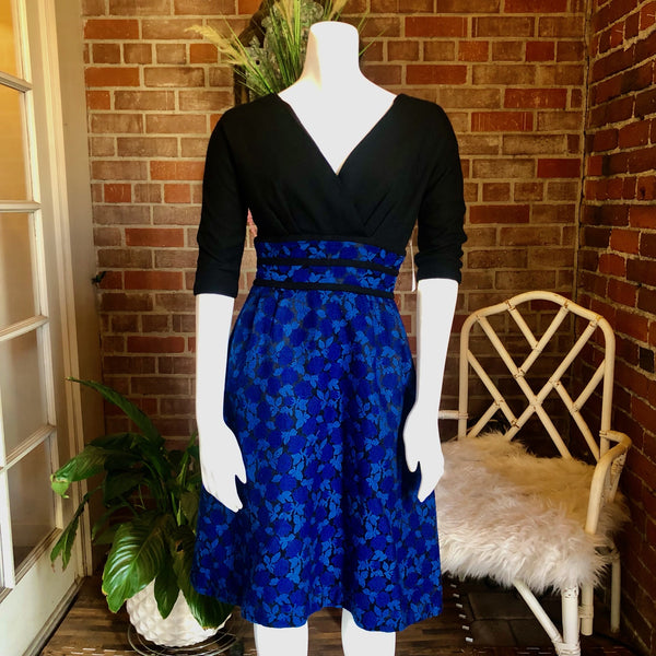 1950s Miss Elliette Blue Roses Wool Dress