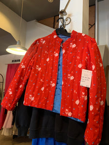 1970s Red Blue Floral Quilted Jacket