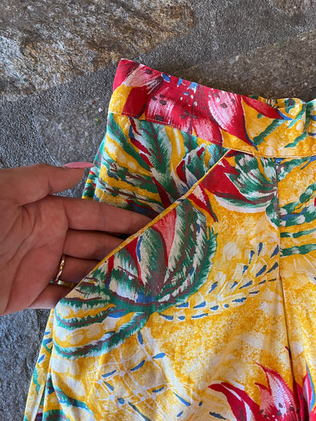 1950s Tropical Flower Print Cotton Skirt