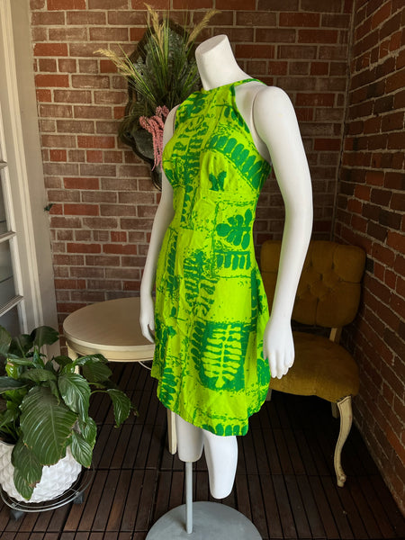 1970s Acid Green Hawaiian Dress