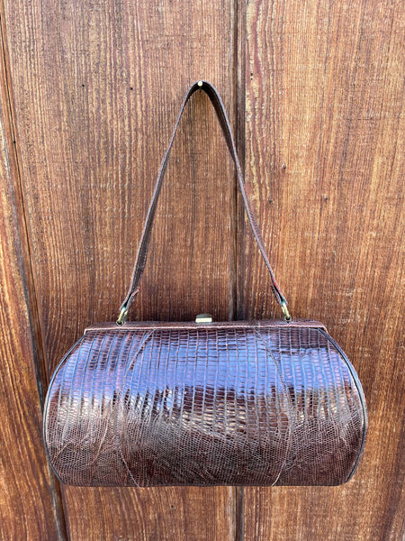 1940s Crocodile Barrel Bag