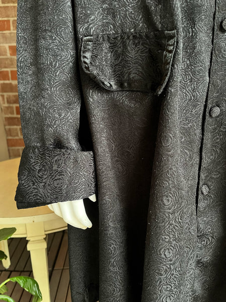 1990s Dagger Collar Goth Black Coat Dress