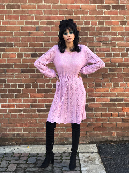 1970s Dusty Rose Sweater Dress