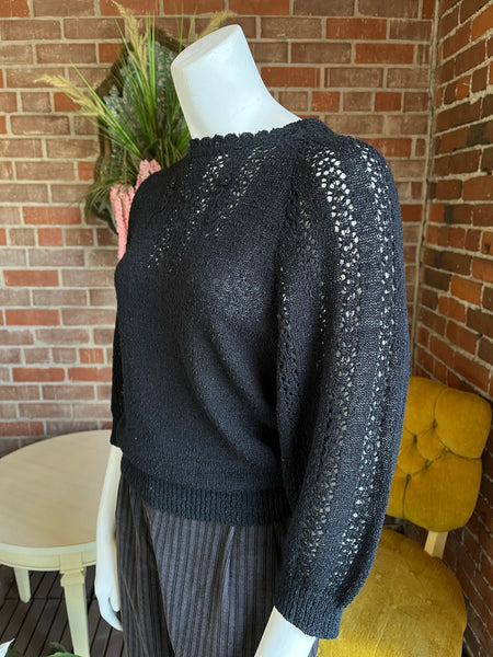 1970s Black Dolman Sleeve Sheer Sweater