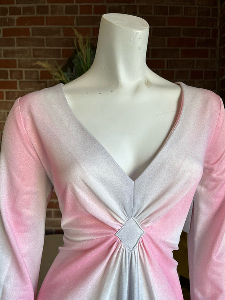 1970s Pink & Silver Ombre Jersey Dress